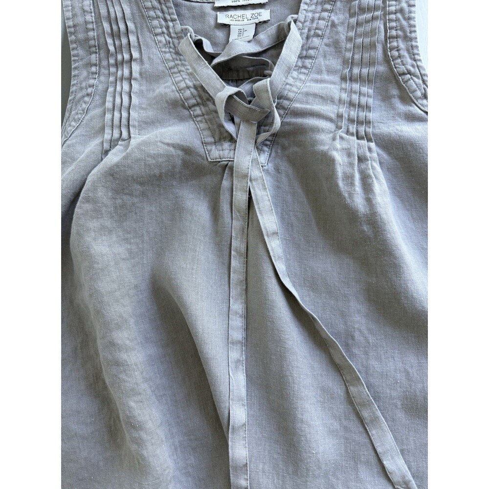 Rachel Zoe 100% Linen Sleeveless Dress Size S Gray Lace-Up V-Neck Boho Tunic - Picture 4 of 10